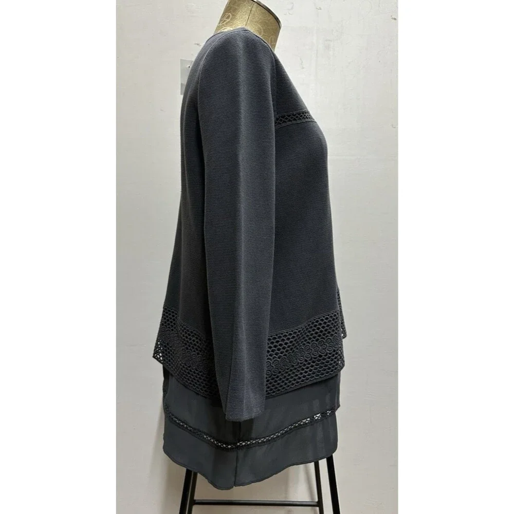 Ann Taylor women size large gray cotton  sweater with embellished trim   new